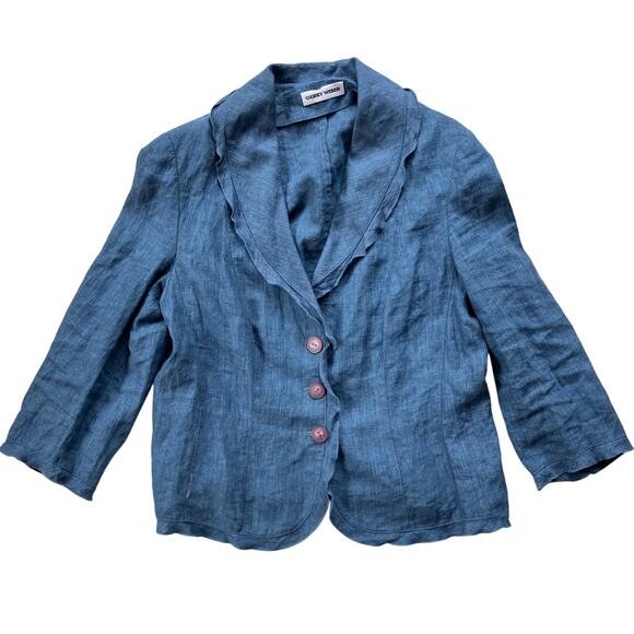 Gerry Weber Lightweight Fitted Linen Jacket Blazer Size 12 Blue - Picture 1 of 7